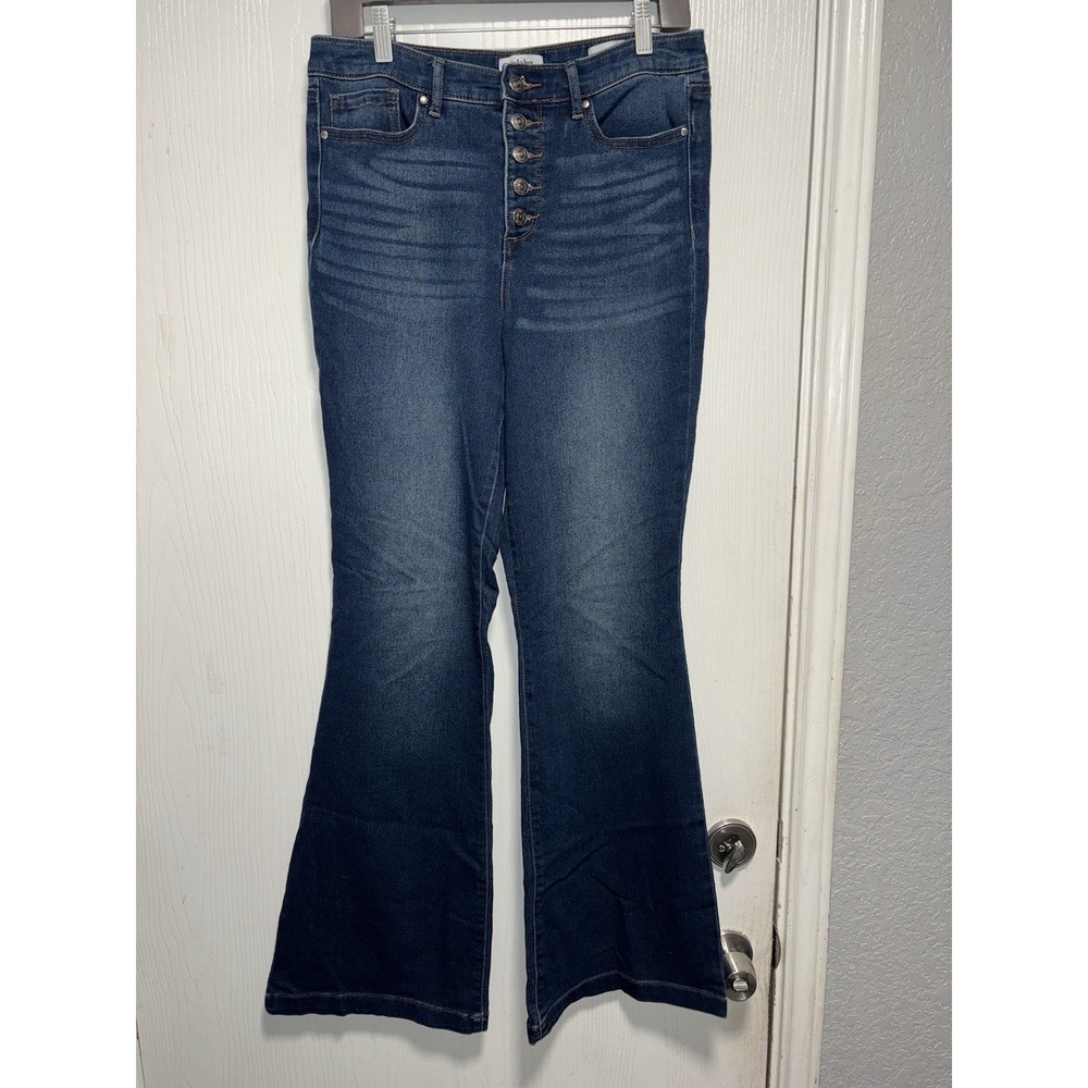 De‎ La Luz High Rise Button Fly Flare Dark Wash Denim Size 10